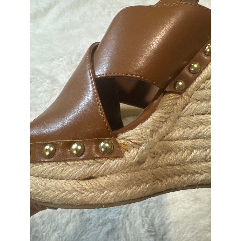 Steve Madden Wedge Sandals Women 7.5 Brown Good Espadrille Platform Studded - Picture 3 of 7